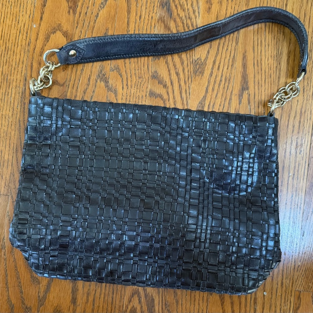 Elliott Lucca Black Woven Leather Purse Bag